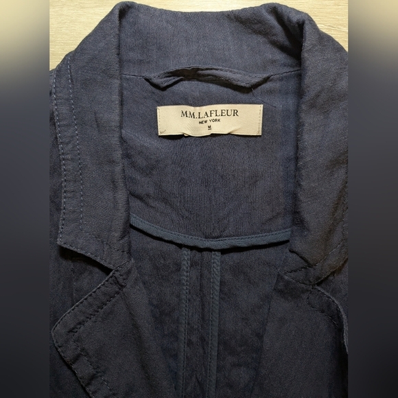 MM Lafleur Blue Linen Viscose Blend Open Front Imogen Jacket Lagenlook Layering - Picture 9 of 11